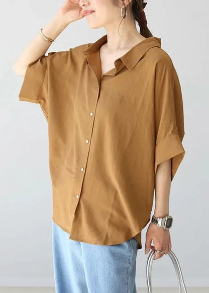 Coffee Oversized Cotton Shirt Top Summer