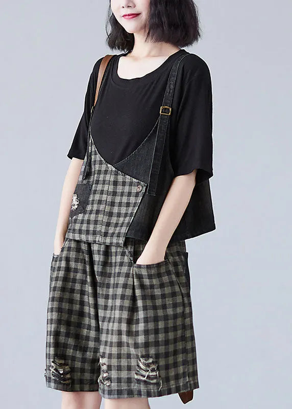 Black Plaid Patchwork Fall Two Piece Set Clothing