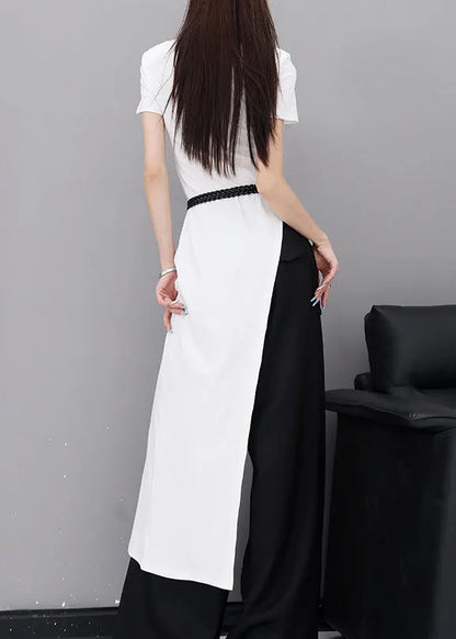 Modern White O Neck Asymmetrical Design Cotton Top Summer