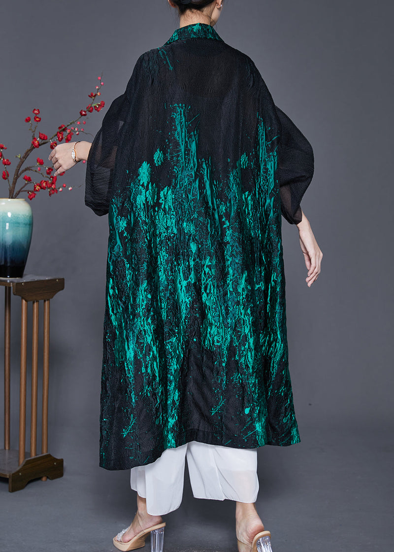 Green Oversized Patchwork Jacquard Spandex Trench Coats Spring