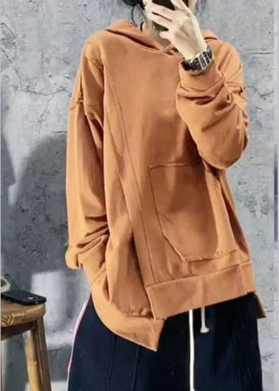 Yellow Asymmetrical Design Hooded Sweatshirts Spring
