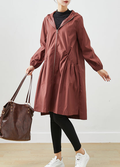 Chocolate Hooded Pockets Cotton Coats Fall