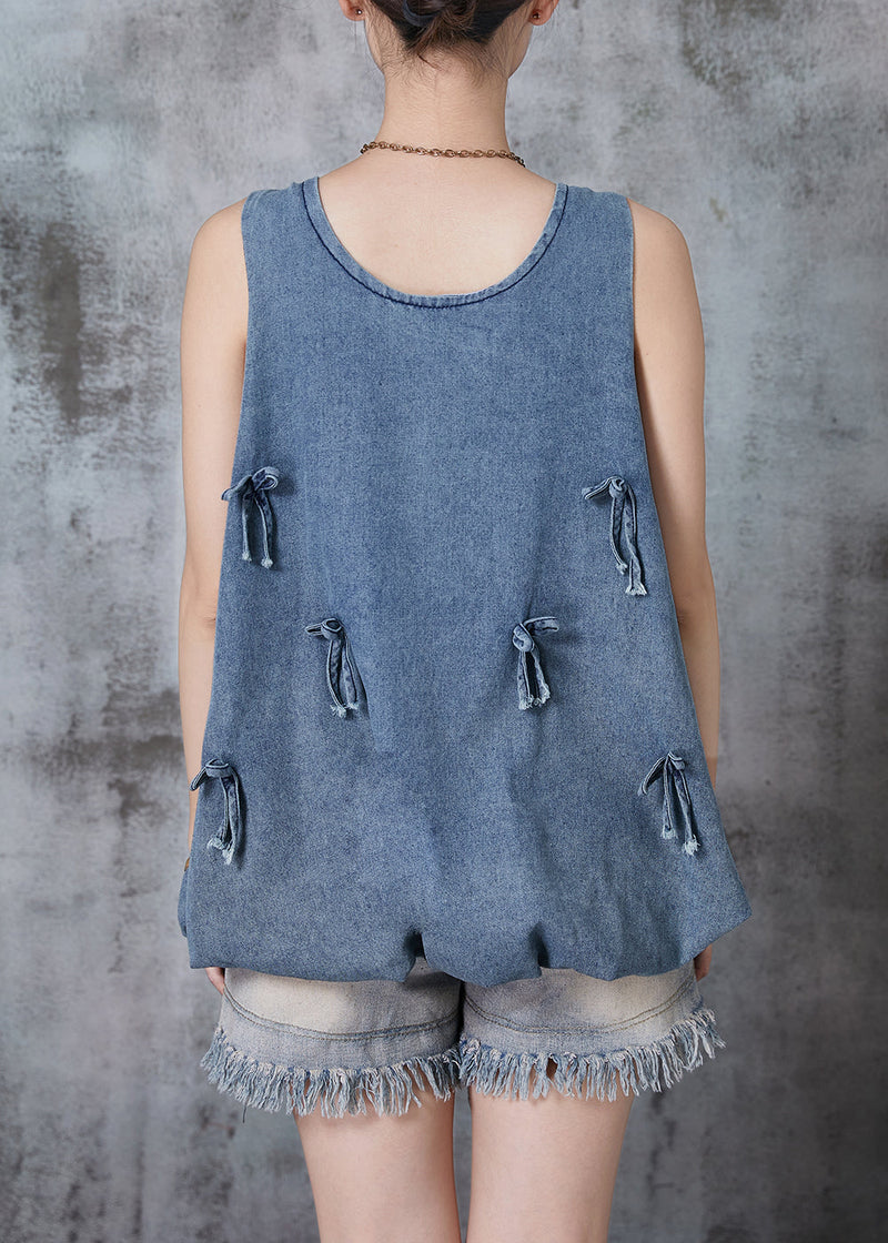Blue Bow Denim Beach Vest Sleeveless