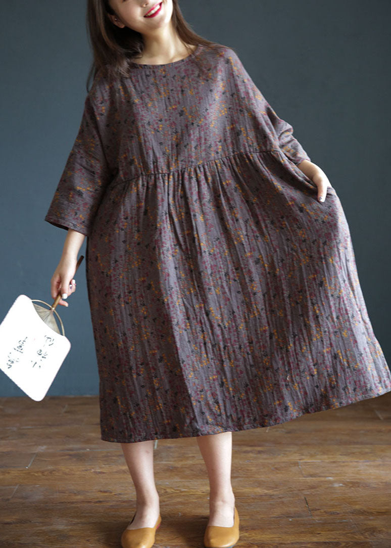 Purple Oversized Print Exra Large Hem Cotton Holiday Dress Spring