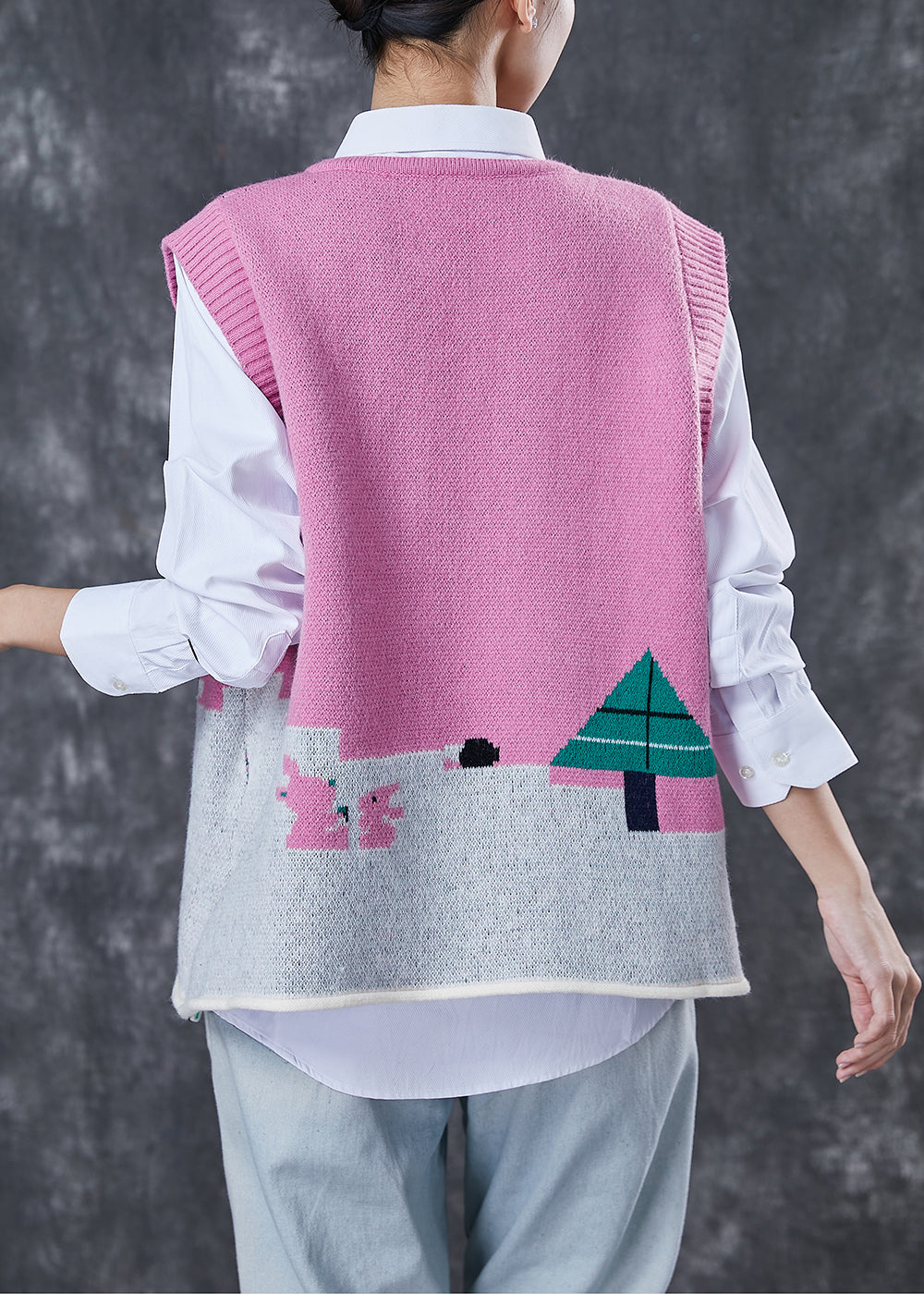 Rose Cartoon Jacquard Knit Sets 2 Pieces Fuzzy Ball Decorated Spring