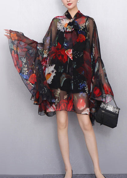 Classic Style Bold Print Bow Chiffon Two Pieces Set Dress Fall