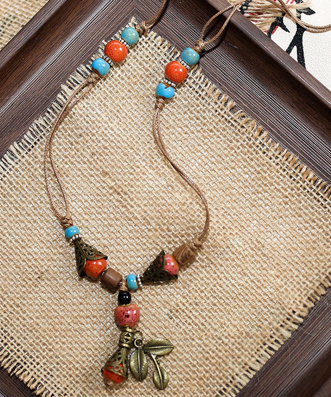 Brown Weave Ceramic Beading Pendant Necklace