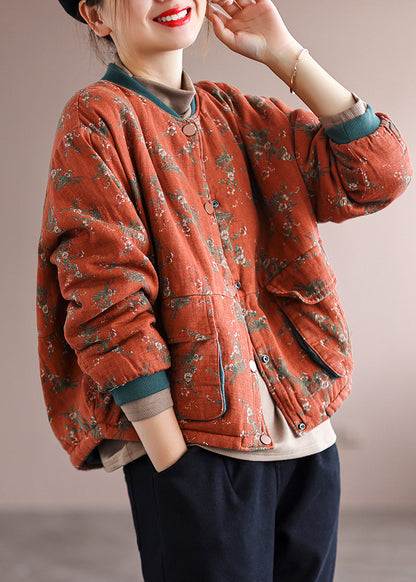 Orange Pockets Patchwork Fine Cotton Filled Winter Coats