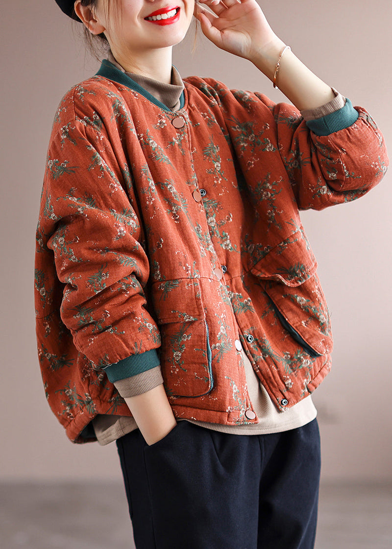 Orange Pockets Patchwork Fine Cotton Filled Winter Coats