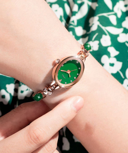 Green Alloy Zircon Tempere Glass Watches