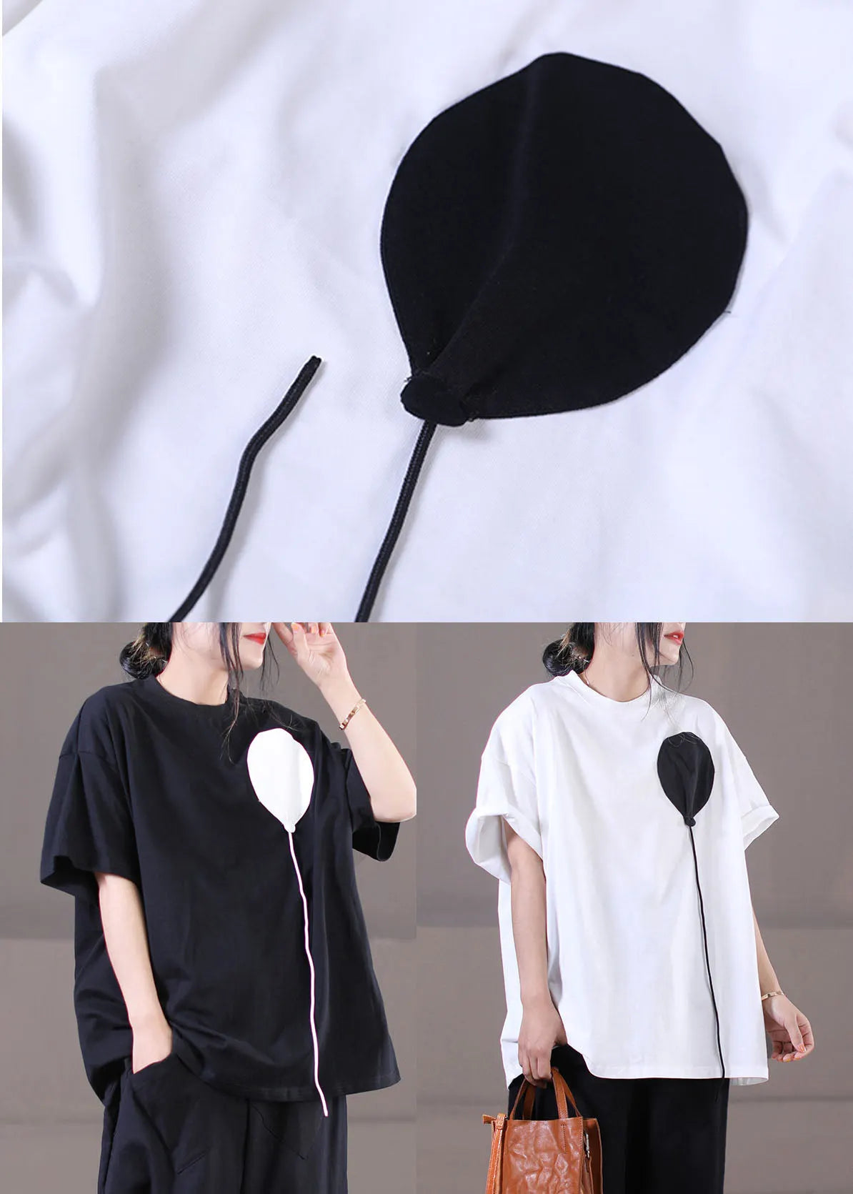 White Patchwork Cotton Original Design Tank Tops O-neck Short Sleeve