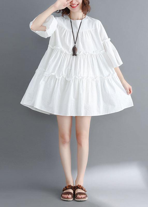 Boutique White O-neck Patchwork Summer Cotton Dress