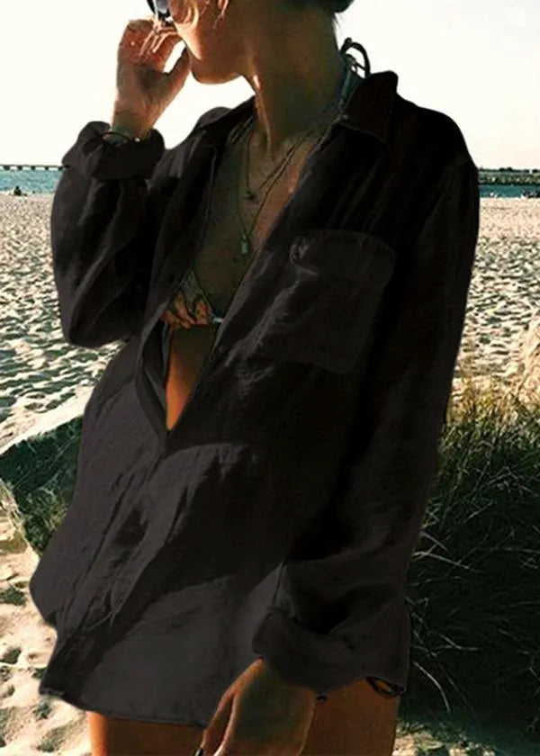 Diy Black Button Long Sleeve Shirt Tops