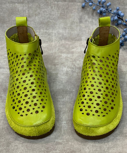 New Green Hollow Out Genuine Leather Shoes for Flats