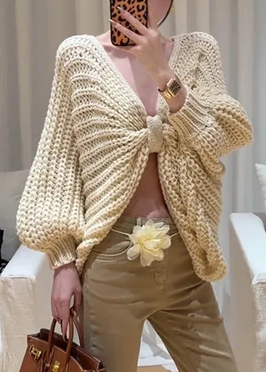 French Beige Wear on Both Sides Butterfly Knit Sweaters Winter