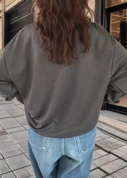 Grey Oversized Hollow Out Cotton Pullover Spring