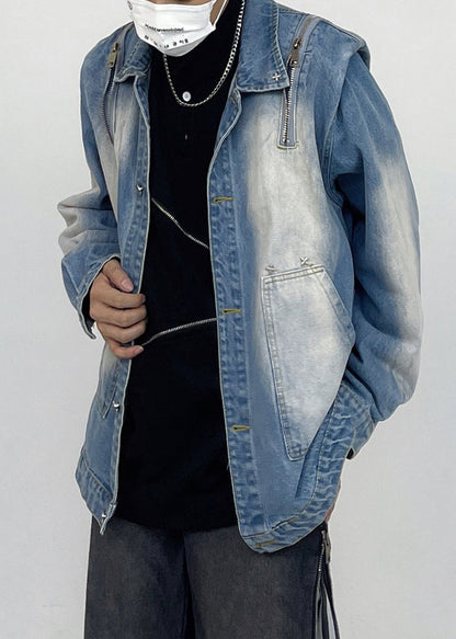 Loose Pink Button Pockets Patchwork Style Denim Coats Fall