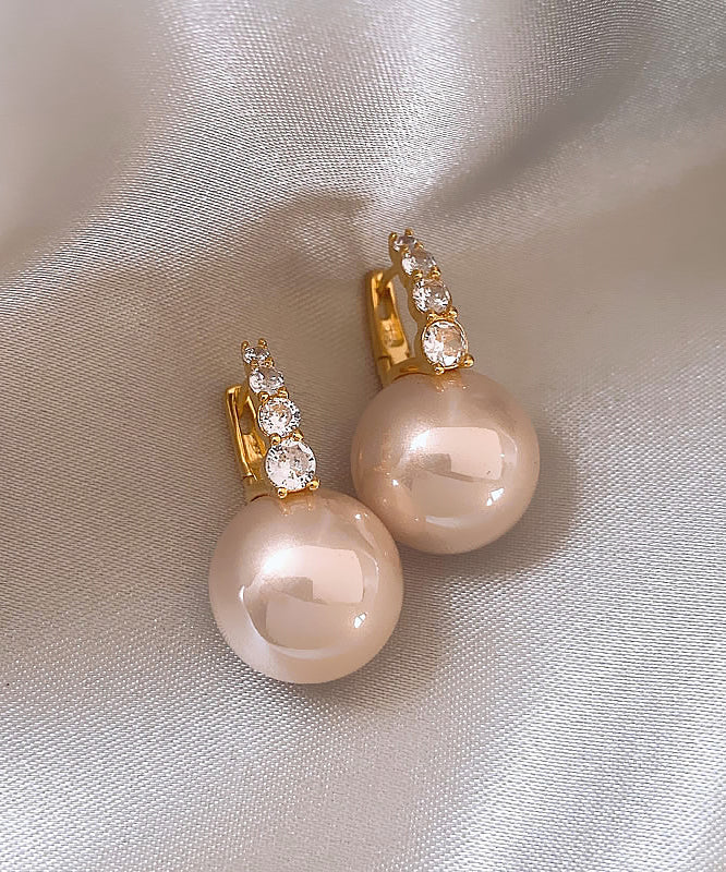 Pink Sterling Silver Overgild Pearl Hoop Earrings