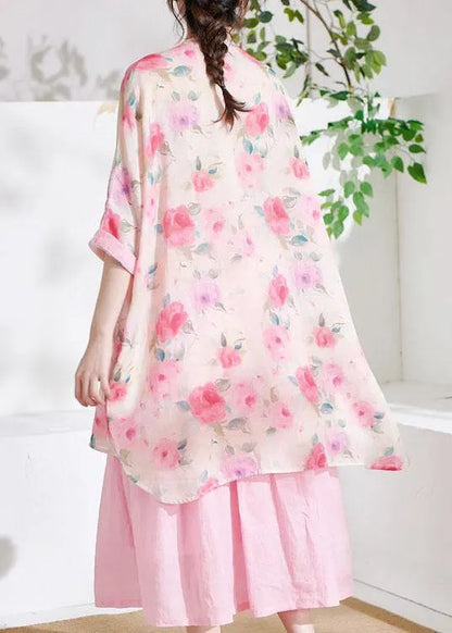 Pink Print Asymmetrical Design Summer Half Sleeve Top