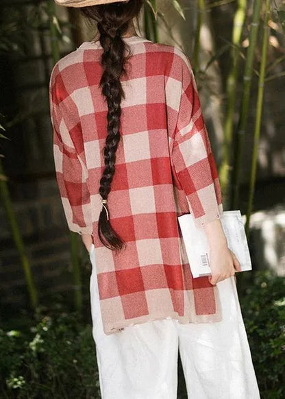 Classy Half Sleeve Spring Clothes Ideas Red Plaid Blouse