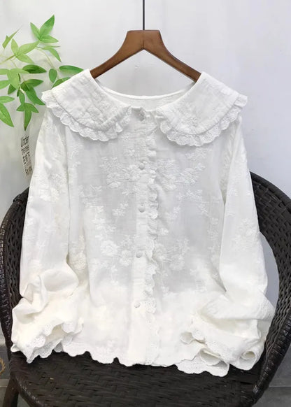 Blue Embroidered Cotton Shirt Top Fall