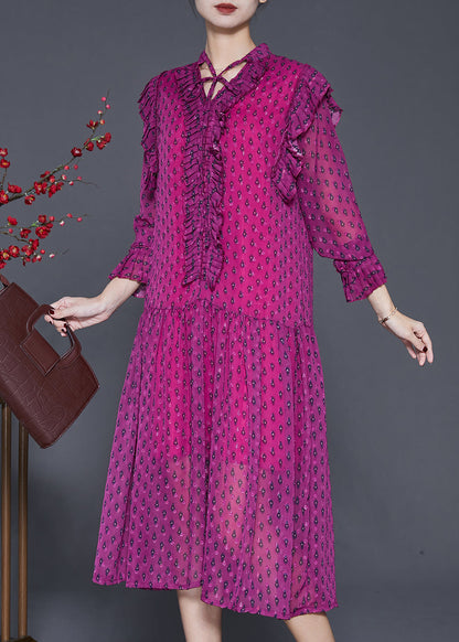 Pitaya Print Ruffled Chiffon Dress Spring