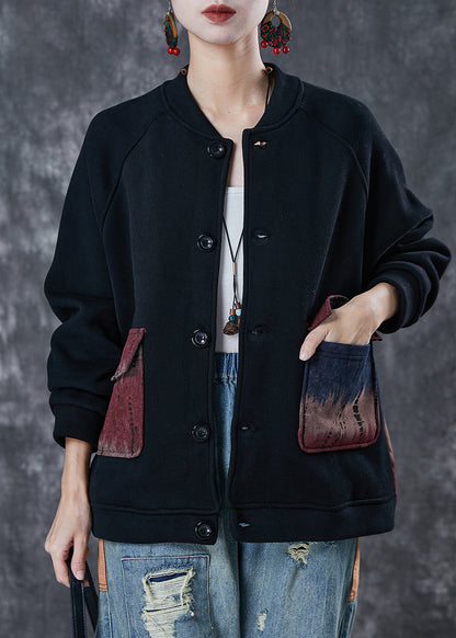 Black Oversized Warm Fleece Jackets Winter