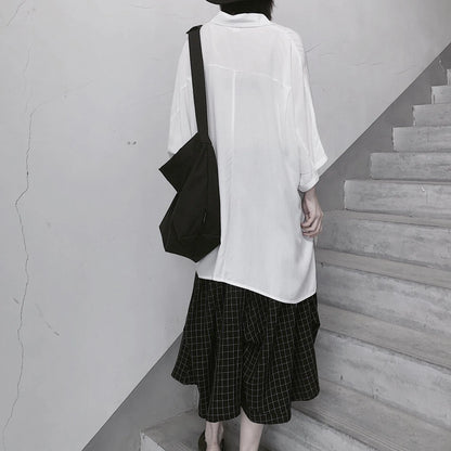 White Clothes Lapel Batwing Sleeve Art Shirts