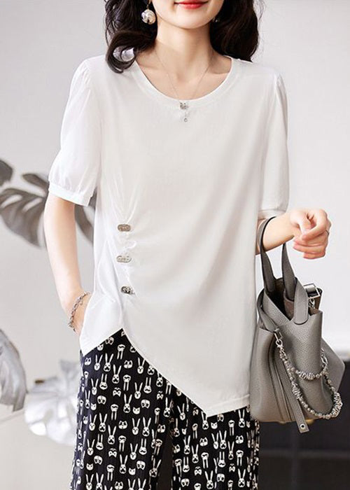 Black Asymmetrical Wrinkled Patchwork Cotton T Shirt Summer