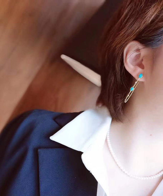 Green Sterling Silver Turquoise Tassel Drop Earrings