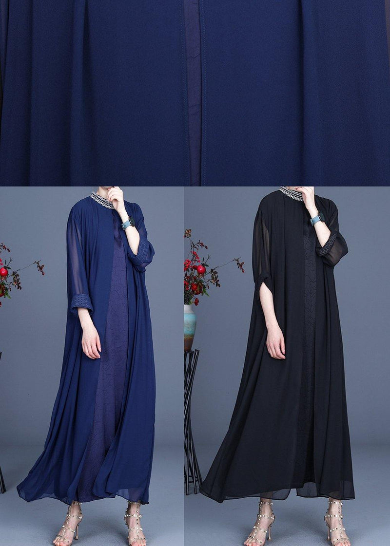 Black Embroidery Oversize Maxi Summer Spring Chiffon Dress