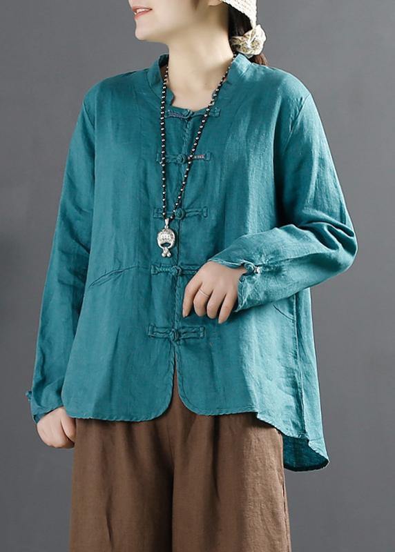 Unique Chinese Button Tops Sleeve Blue Blouse