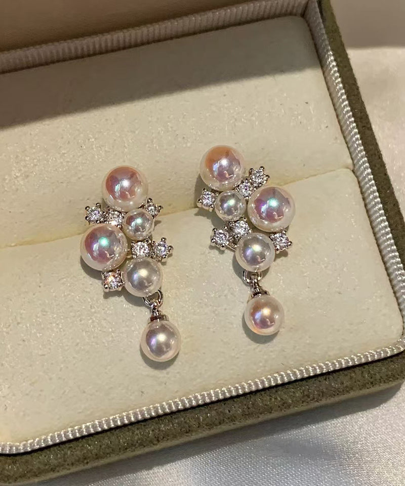 Pink Grape Cluster Pearl Zircon Drop Earrings