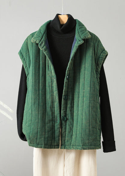 Purple Button Patchwork Fine Cotton Filled Vest Sleeveless