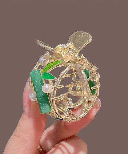 Green Alloy Pearl Bamboo Joint Hollow Out Hairpin