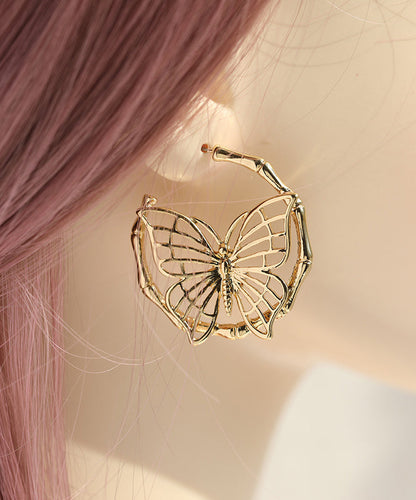 Gold Sterling Silver Overgild Butterfly Hollow Out Hoop Earrings