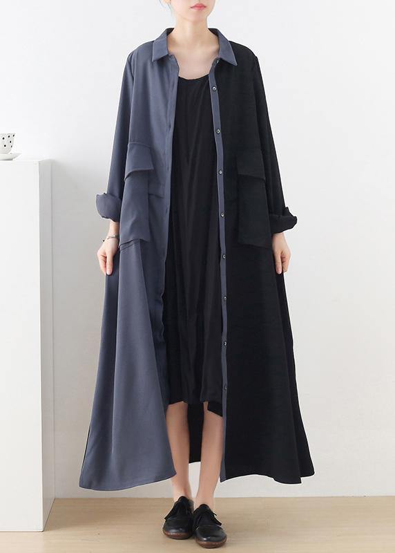 Black Patchwork Blue Button Chiffon Spring Dress