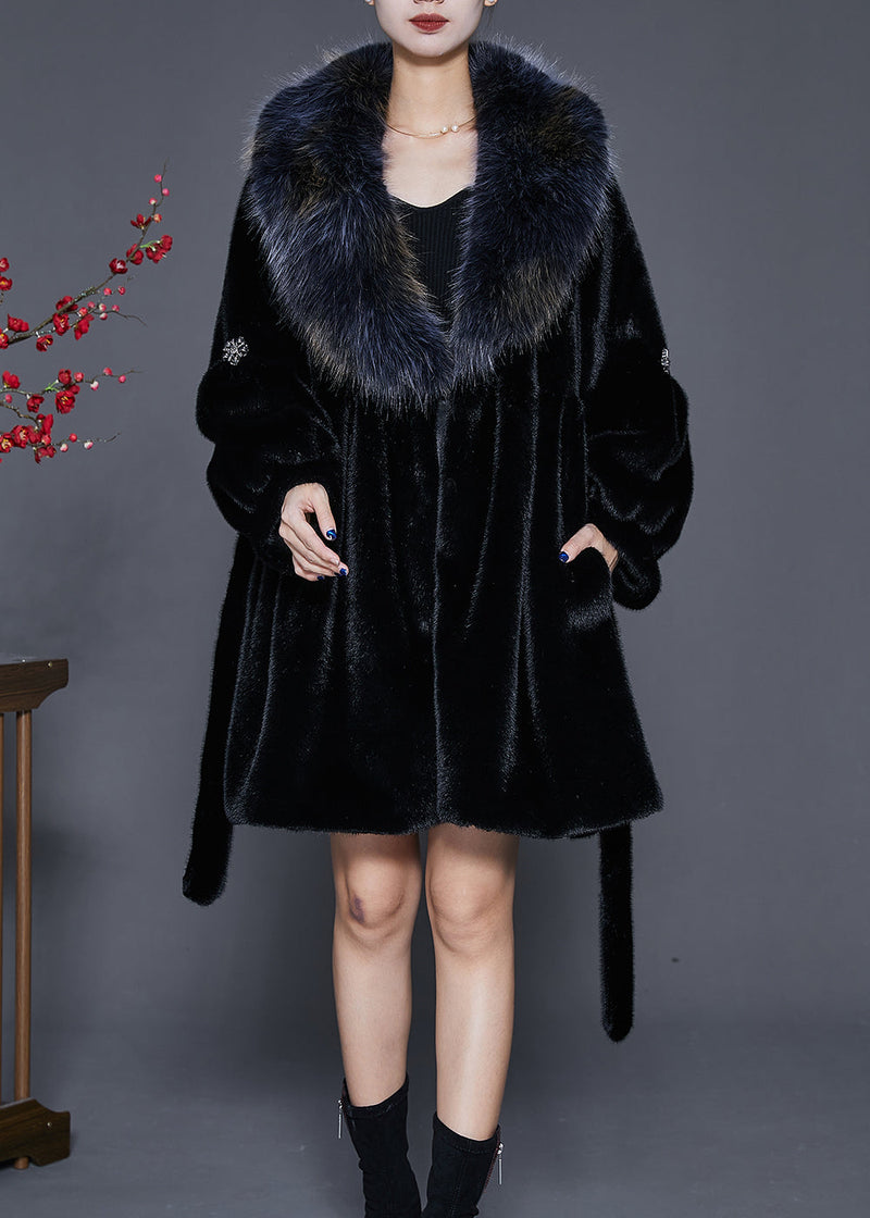 Black Thick Faux Leather and Fur Coat Outwear Oversized Winter