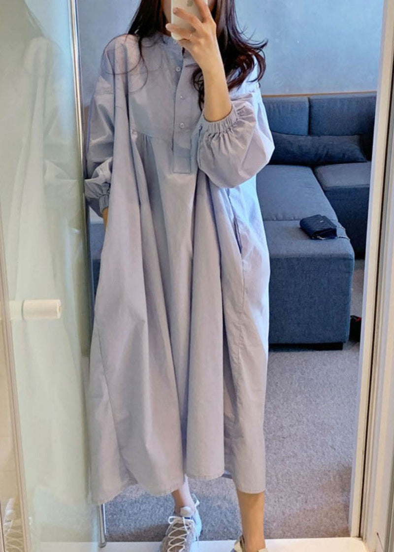 Unique Blue Button Loose Dresses Spring