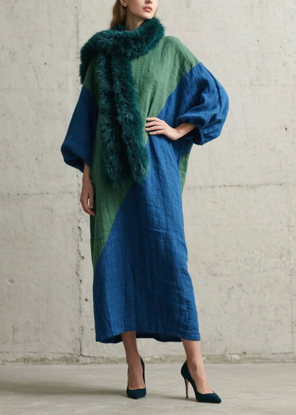 Italian Colorblock Patchwork Cotton Long Dresses Fall