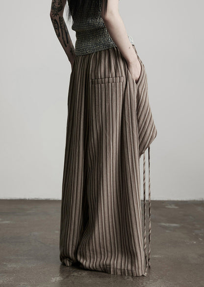 Coffee Pockets Striped False Two Pieces Cotton Pants Fall