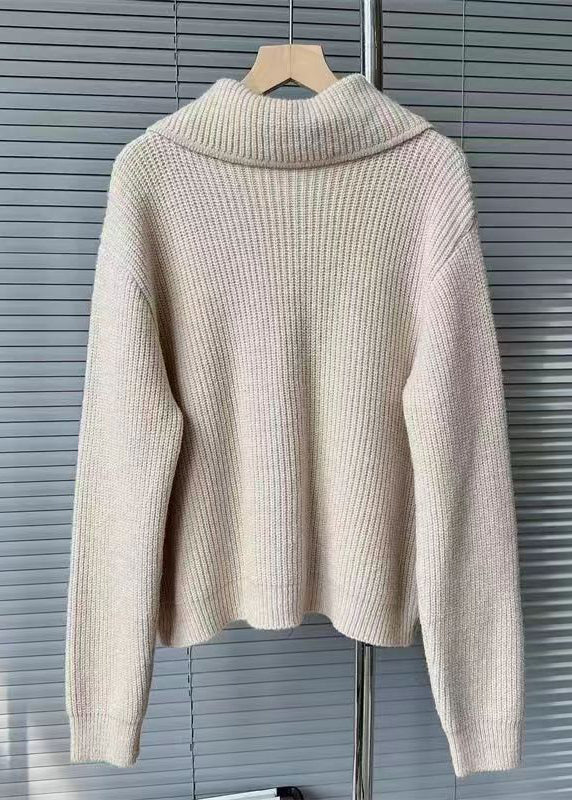 French Light Khaki Button Patchwork Knit Cardigans Fall