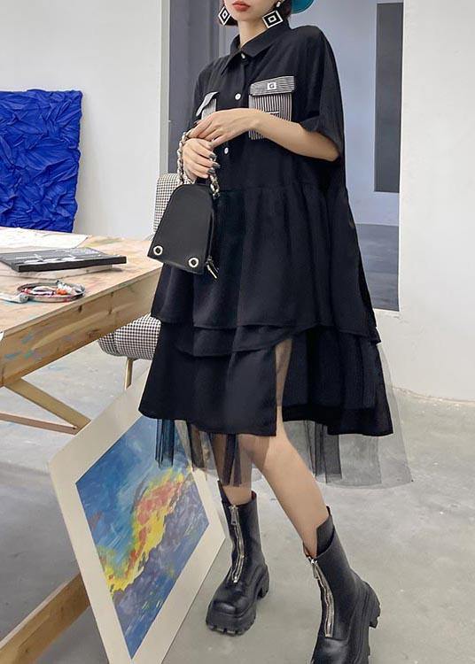 Black Patchwork Asymmetrical Design Tulle Dresses Summer