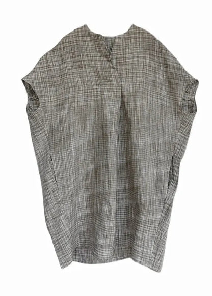 Classy Black Plaid Loose Bat Wing Sleeve Linen Top