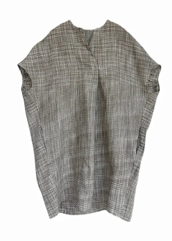 Classy Black Plaid Loose Bat Wing Sleeve Linen Top