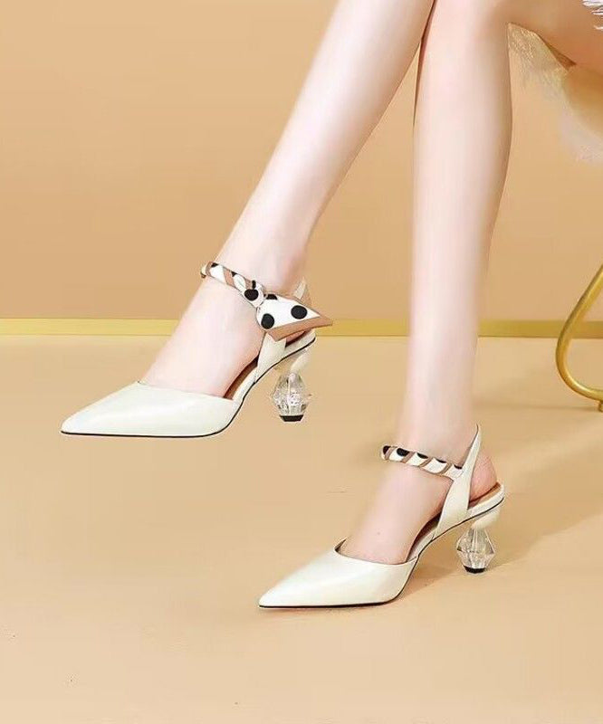 Splicing High Heel Sandals Yellow Faux Leather Pointed Toe