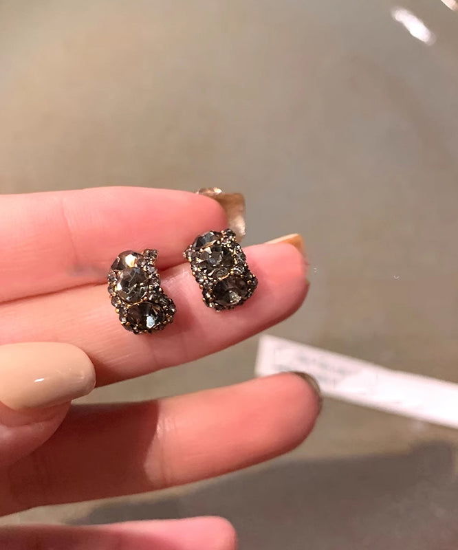 Black Sterling Silver Zircon Stud Earrings