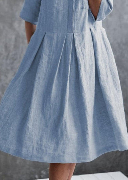 Blue Peter Pan Collar Button Cotton Shirts Dress Summer
