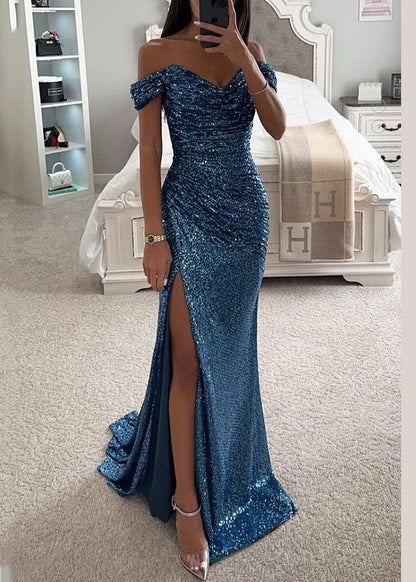 New Wine Red Slash Neck Side Open Sequins Party Dress Summer