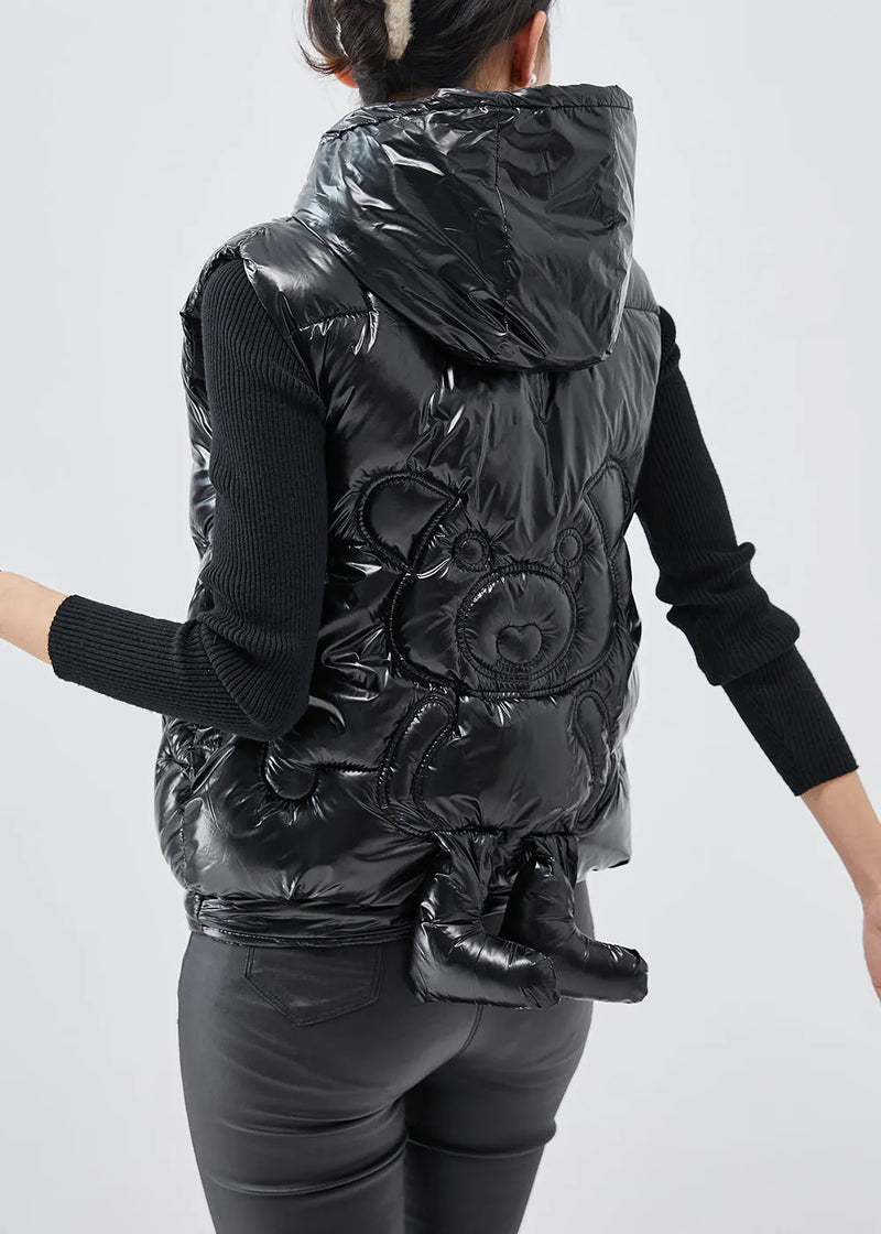 Black Hooded Fine Cotton Filled Vests Winter